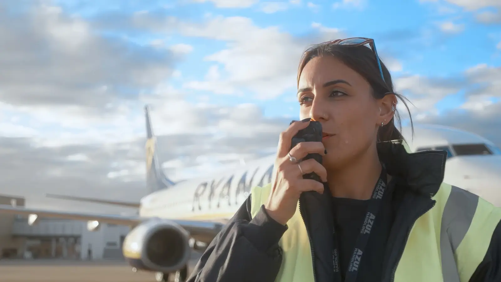 Frontline aviation worker using Zello push-to-talk