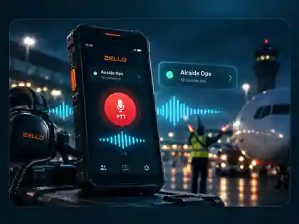 Zello Channels push-to-talk running on a rugged device in an airport operation